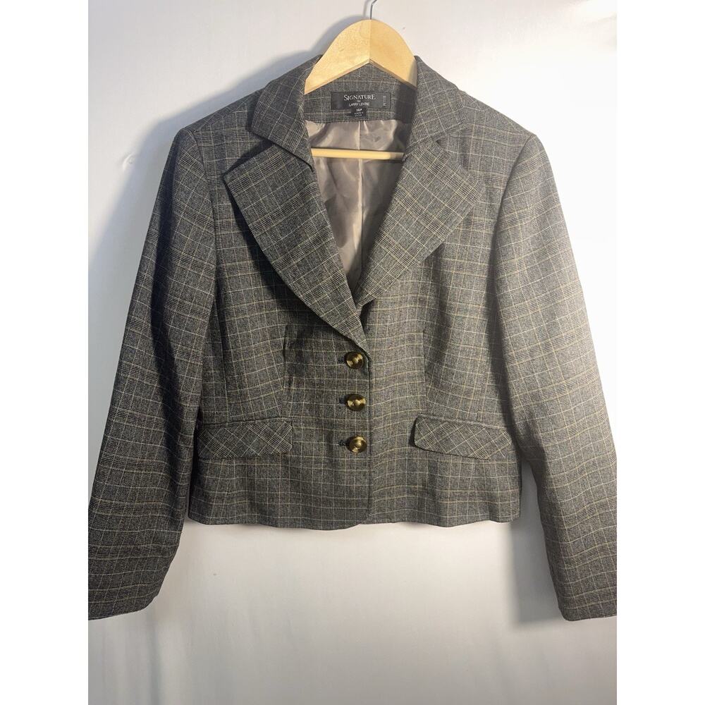 Signature Larry Levine‎ 3 Piece Plaid Suit Women’s 14P Petite Blazer Skirt Pants